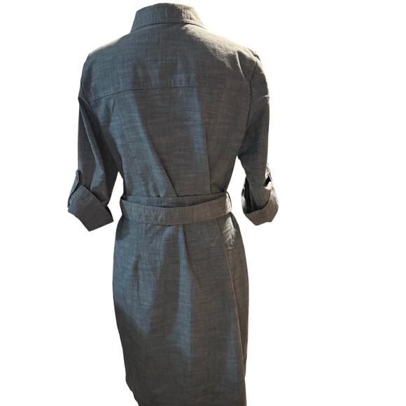 Sharagano Belted Utility Zip Front Shirt Dress, Slate Blue Chambray, Size 14 - Picture 2 of 11